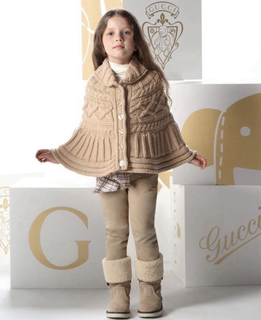 Gucci Kids Toddler Light Brown 100% Wool Poncho Sweater Cardigan Size 3